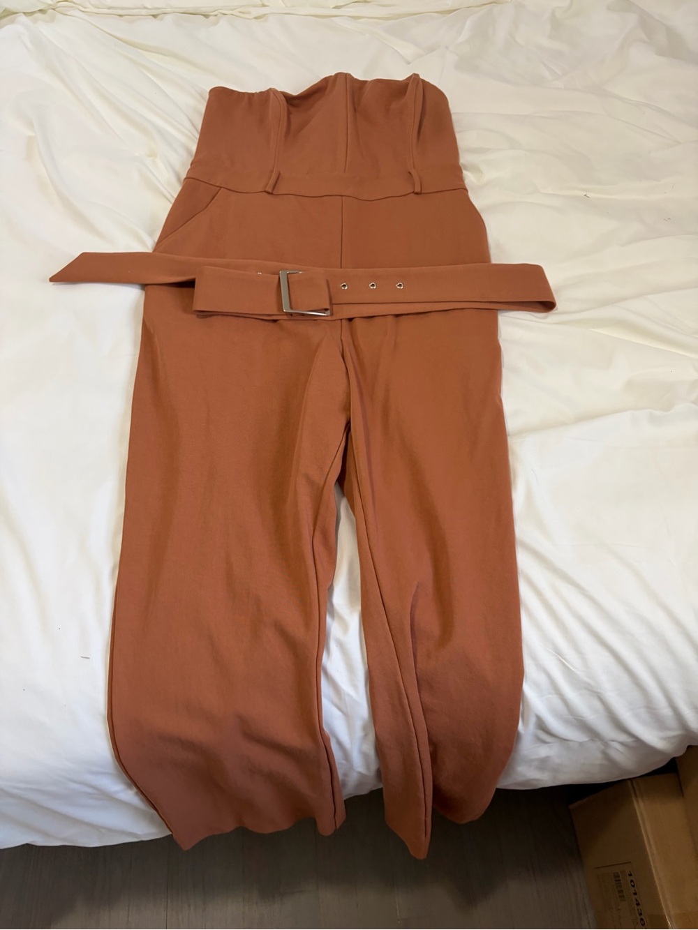 Strapless Belted Jumpsuit in Rust